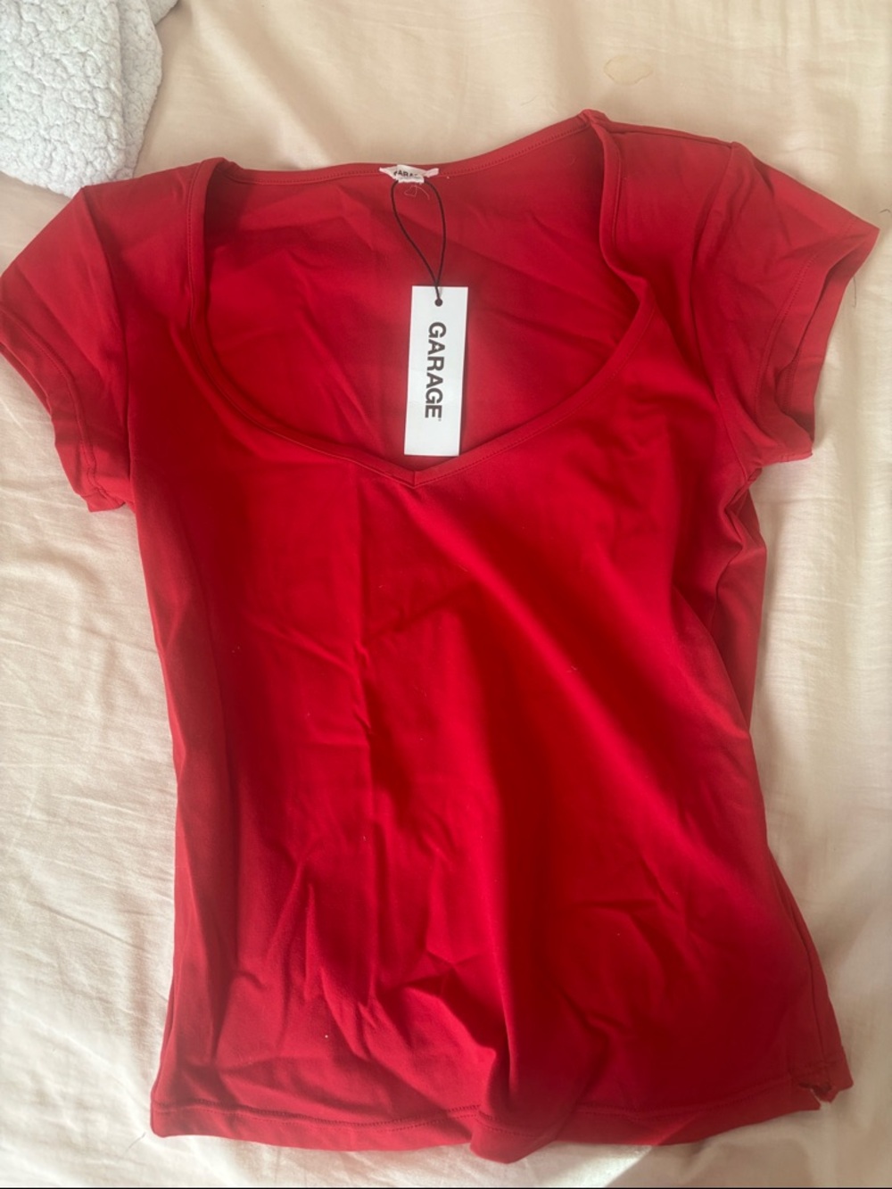 Garage Red Scoop Neck Short Sleeve Tee